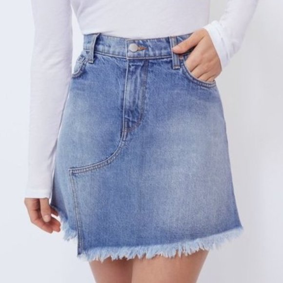 BLDWN Andie Asymmetric Frayed Denim Skirt - Picture 1 of 6